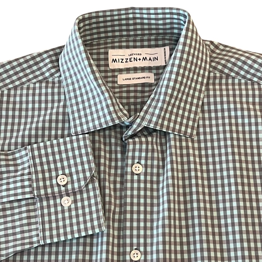 Mizzen+Main‎ Shirt Mens Large Mint Gray Leeward Performance Stretch L/S B/U